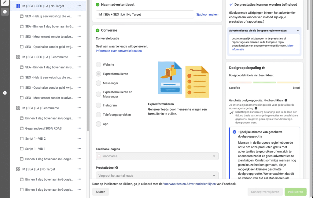 Instagram adverteren kosten interface meta ads opzet campagnes