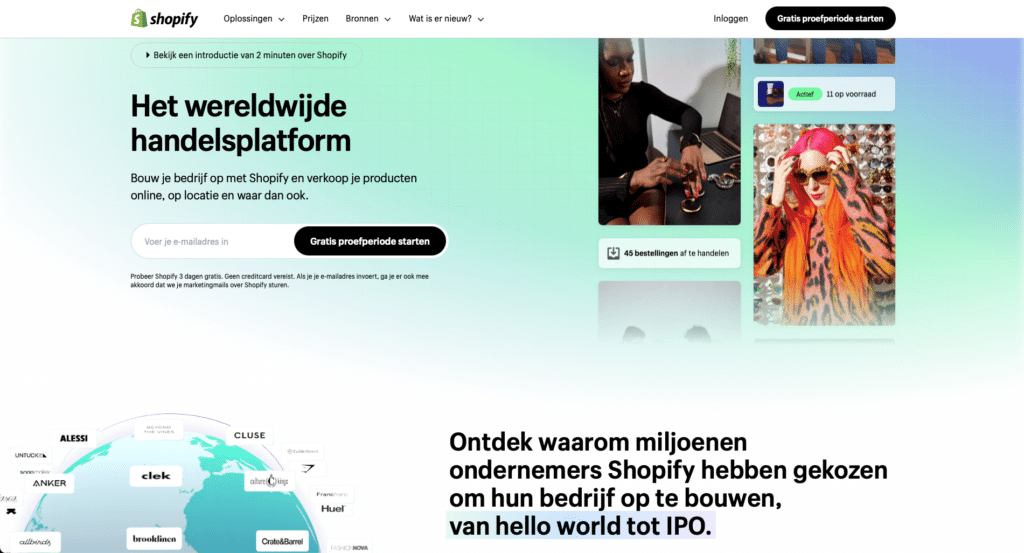 voordelen shopify webshop voorpagina shopify